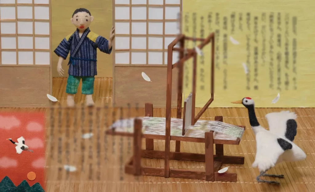 鶴の恩返し・鶴が布を織るところをみた男