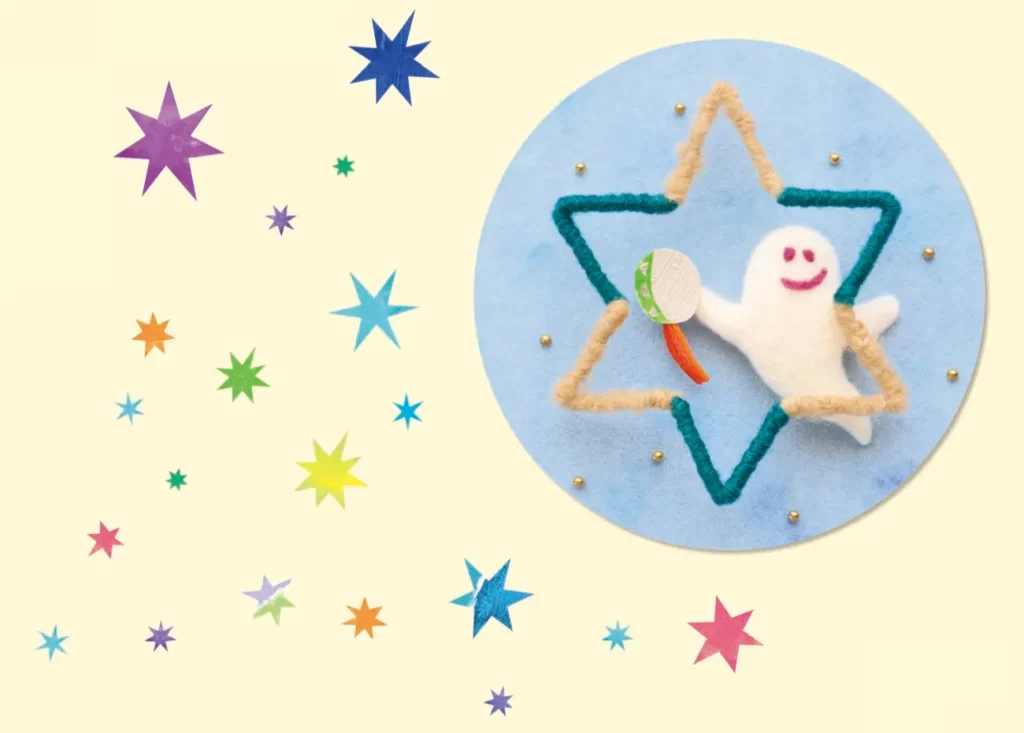 ヤマハおばけと星の羊毛フェルトイラスト